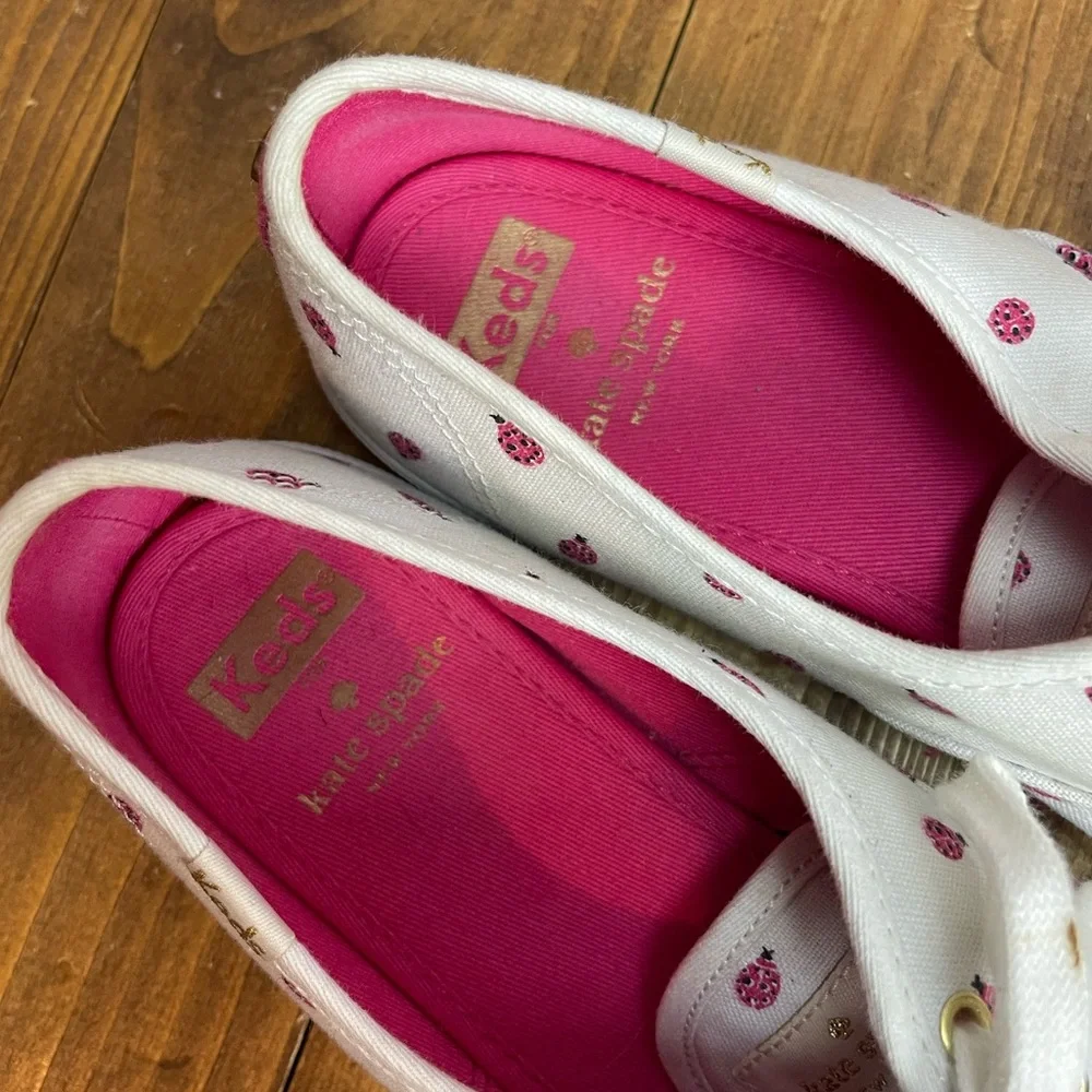 Keds x Kate Spade women’s size 7 white with pink lady bugs canvas shoes - Picture 9 of 10
